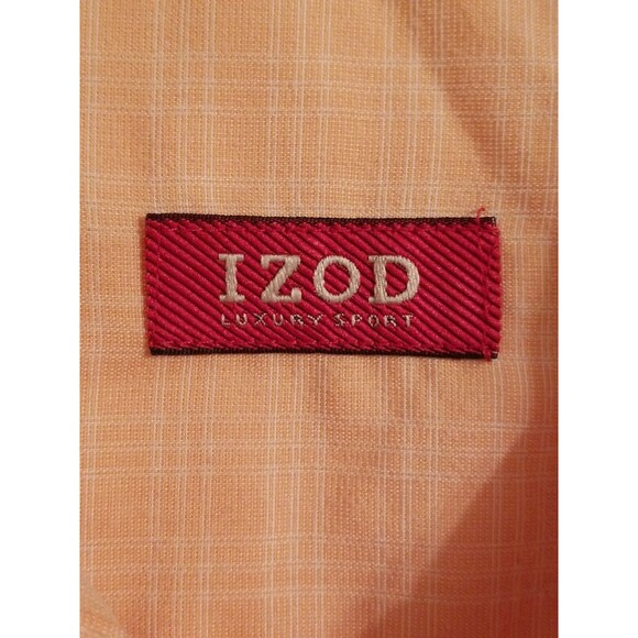 IZOD Luxury Sport Size M Men's Orange Striped Shirt Button Down Short Sleeve Top - Picture 3 of 7